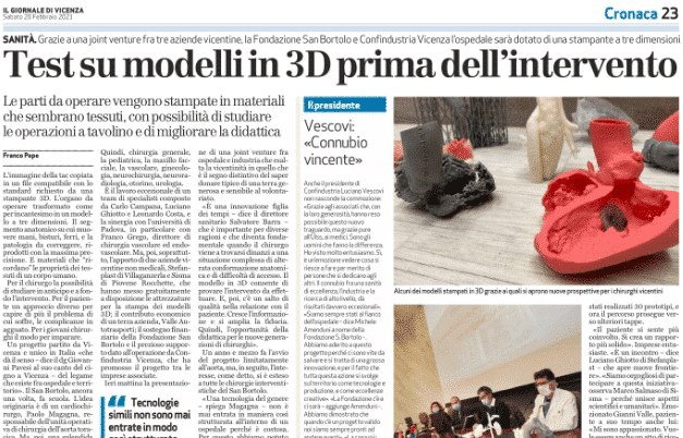 Stampa 3D e chirurgia – SISMA in collaborazione con ULSS8