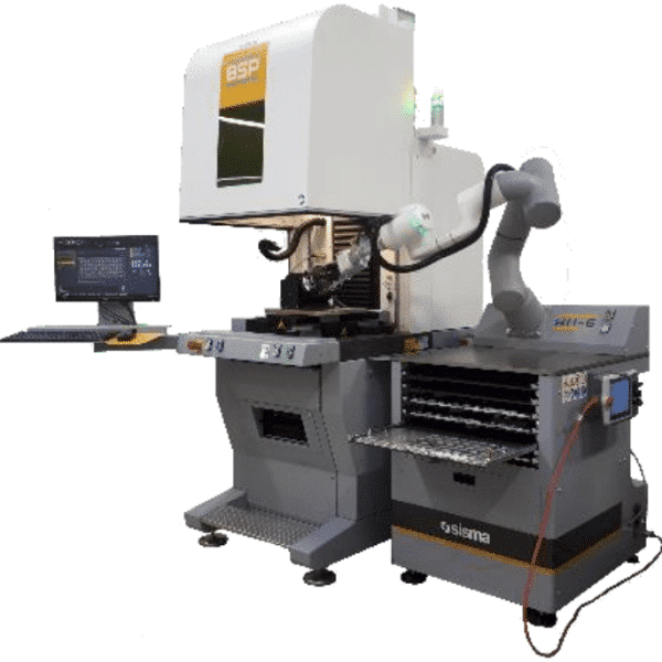 Marcatore laser con magazzino a 6 apllet e robot collaborativo